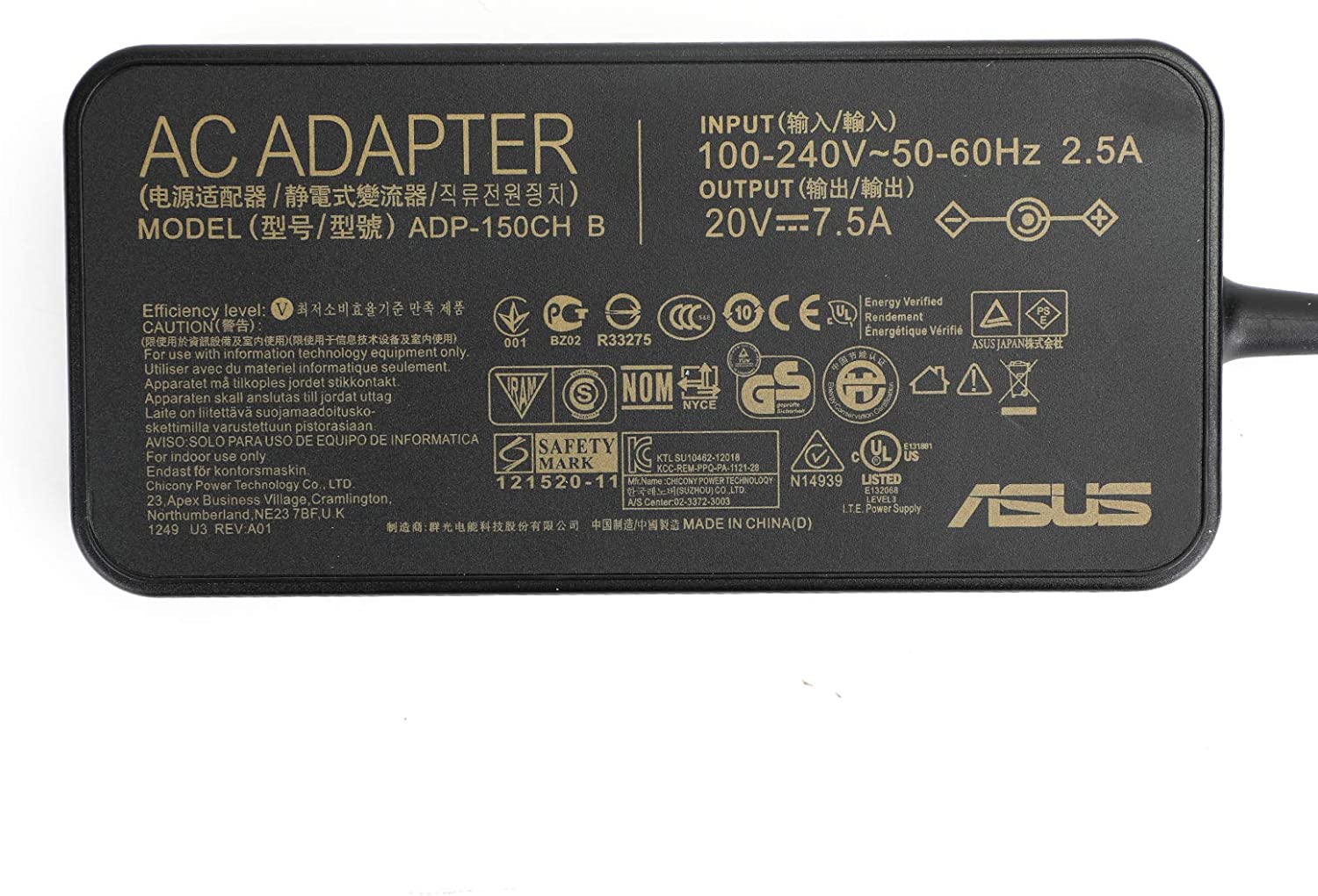 CHARGEUR ADAPTABLE POUR PC PORTABLE ASUS 20V*7.5A 150W – 6.0*3.7mm